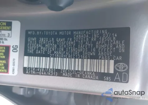 2014 Toyota Corolla Le z USA, uszkodzony, nr VIN 2T1BURHE8EC131661